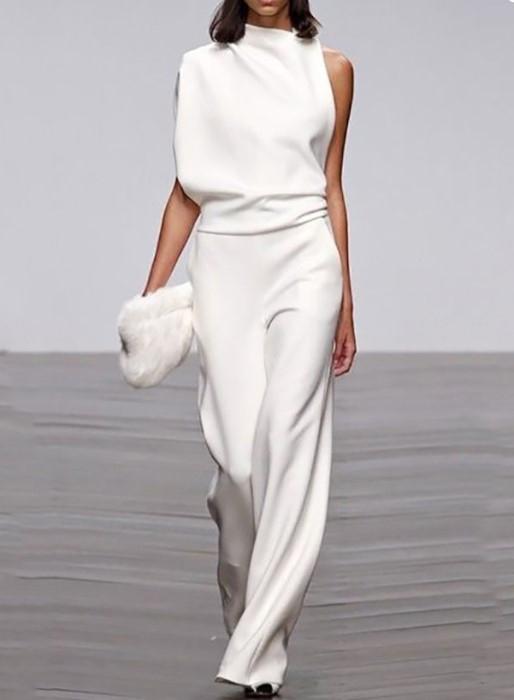 Women's Commuting Asymmetry Sleeve Pure Colour Jumpsuit