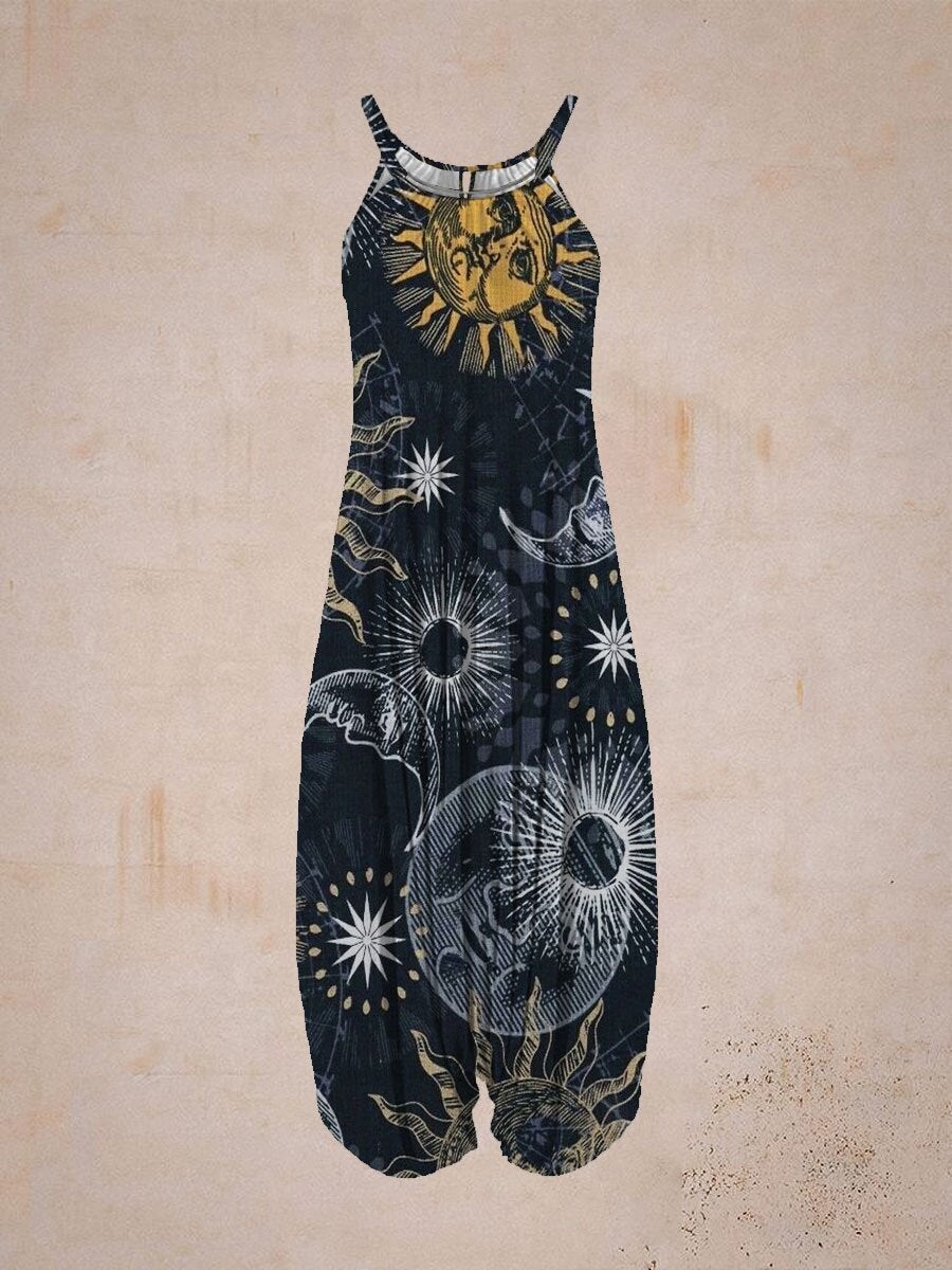 Sun and Moon Print Harem Jumpsuit