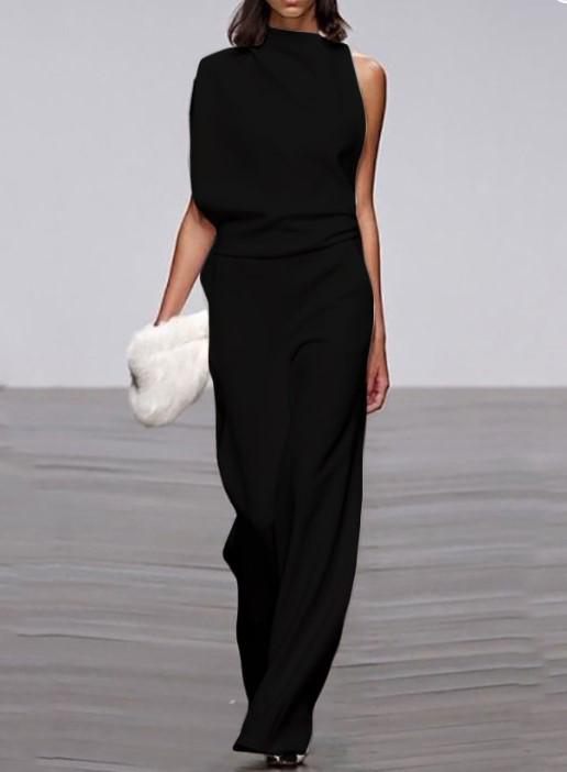 Women's Commuting Asymmetry Sleeve Pure Colour Jumpsuit