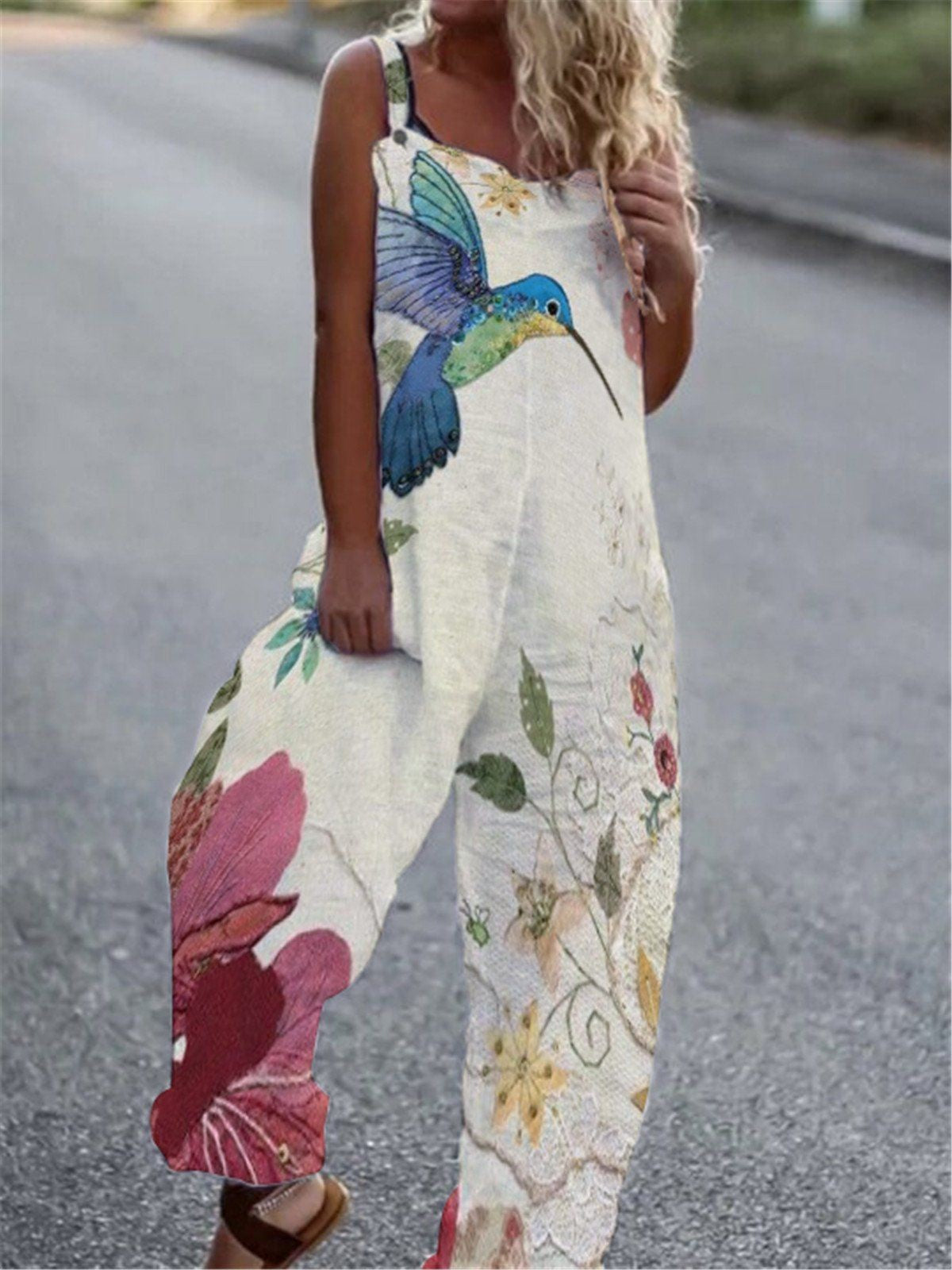 Casual Large Sizes Floral Pattern Jumpsuit Overall Swimsuit-White