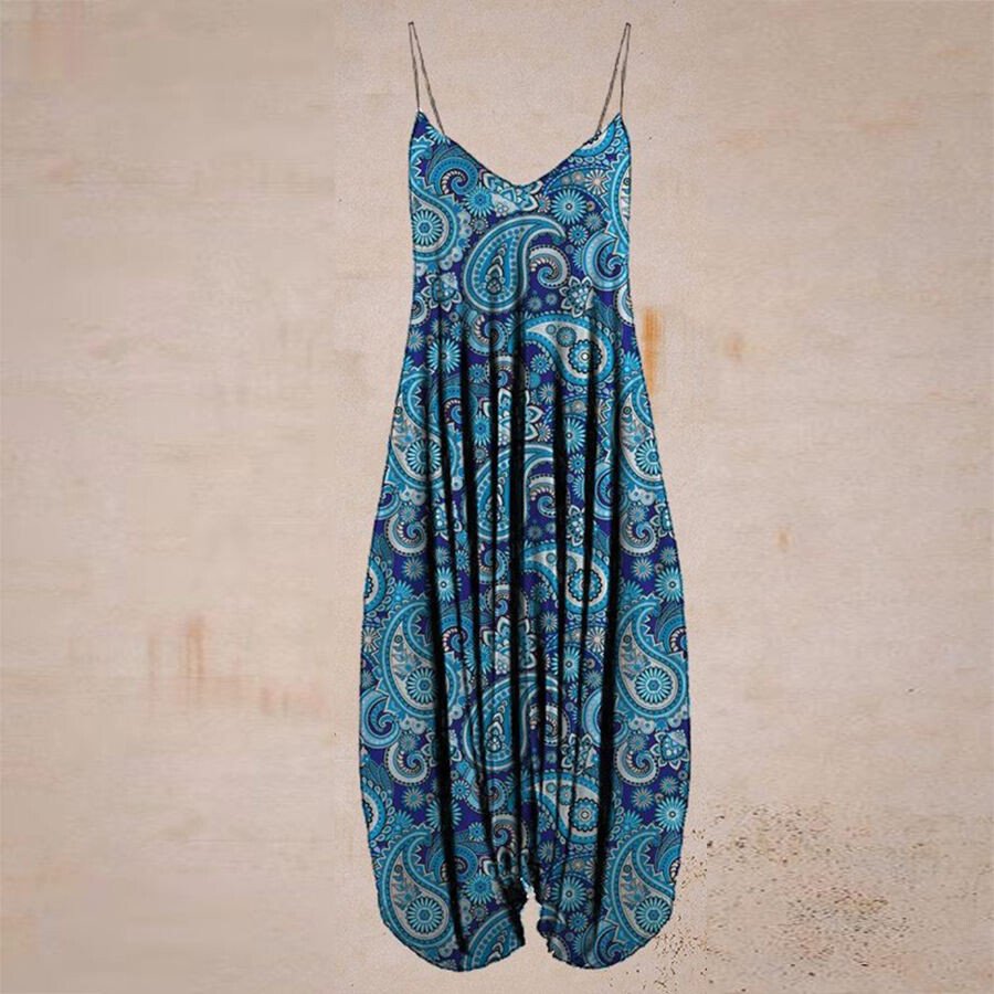 Blue Ethnic Print Harun Suspender Pants