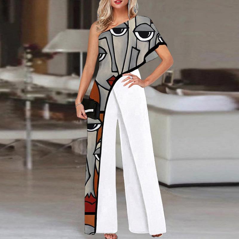 Fashion Face Single-sleeve Printed Jumpsuit