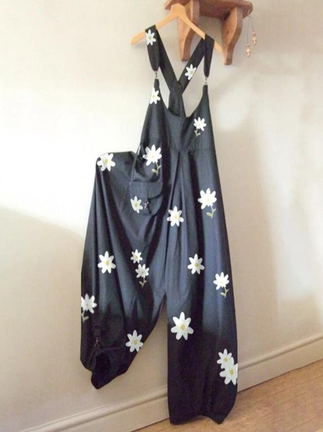 Retro print loose casual jumpsuit