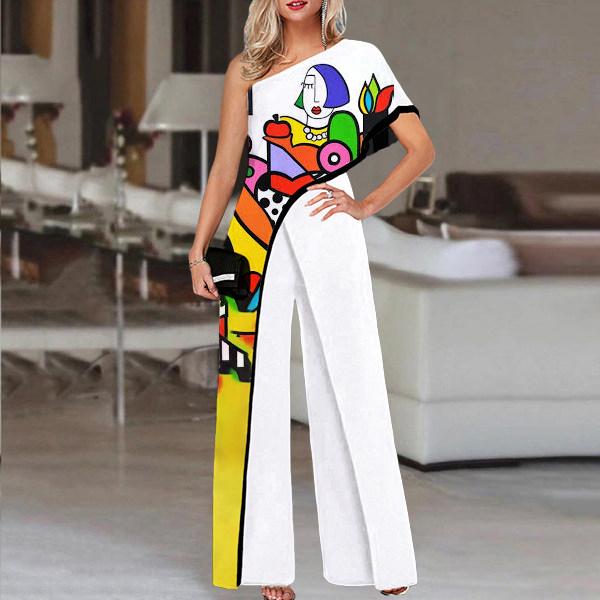 Fashion Contrast Piping One Sleeve Jumpsuit