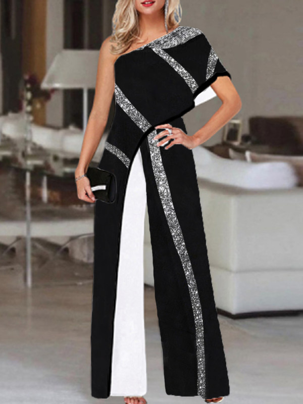 Fashion Sequin Print One Shoulder Jumpsuit Women