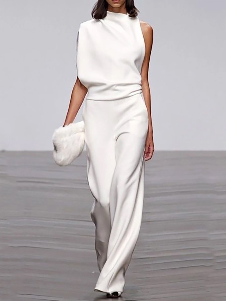Women's Commuting Asymmetry Sleeve Pure Colour Jumpsuit