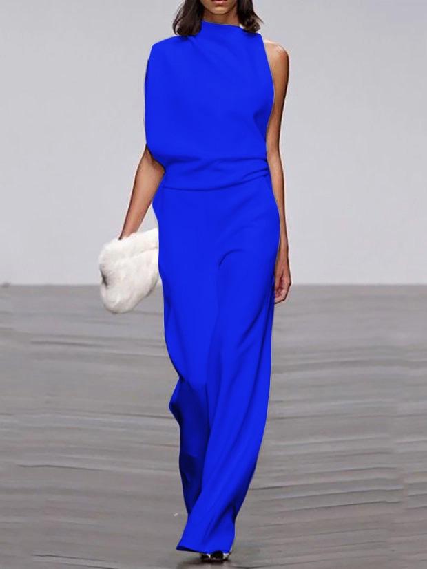 Women's Commuting Asymmetry Sleeve Pure Colour Jumpsuit