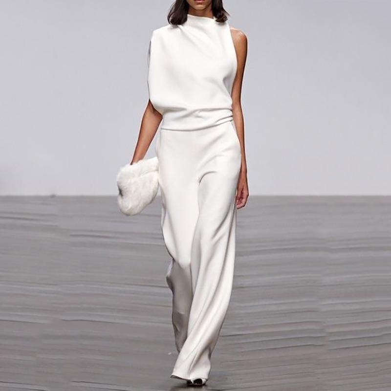 Women's Commuting Asymmetry Sleeve Pure Colour Jumpsuit