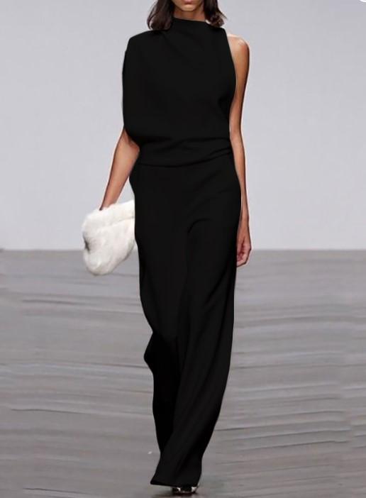 Women's Commuting Asymmetry Sleeve Pure Colour Jumpsuit