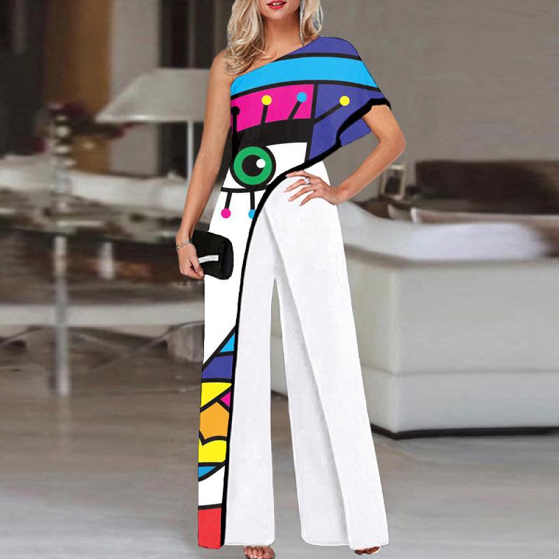 Vintage Single-sleeve Fashion Print Jumpsuit